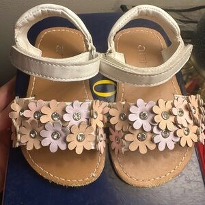 Girls' White Sandals with Pink & Peach Floral Accents